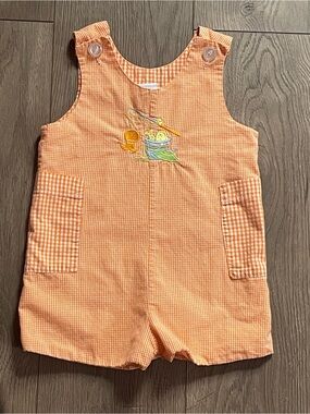 Chez Ami by Patsy Aiken Fishing Embroidered Toddler 2 Orange Jon Jon Romper